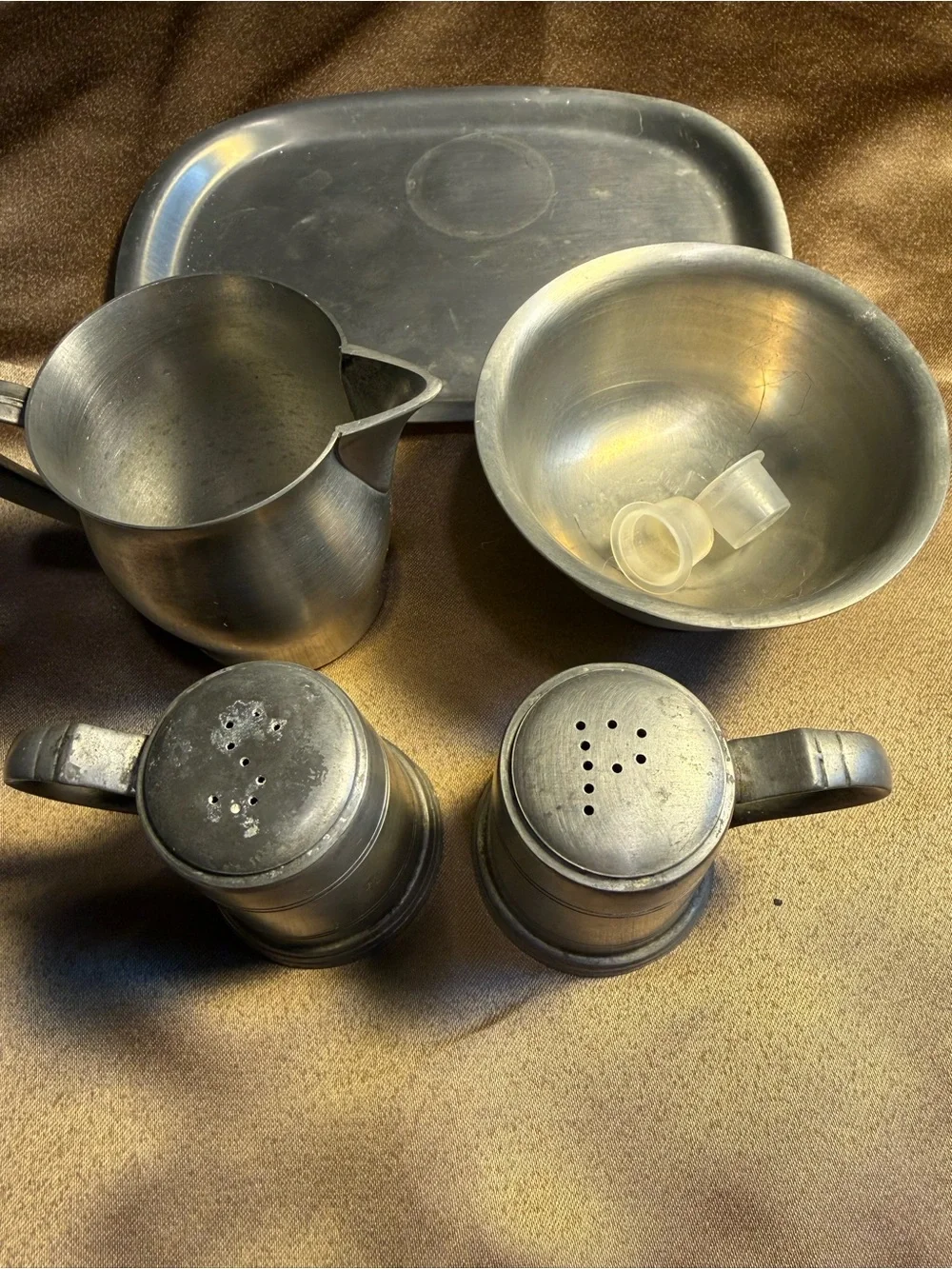 Pewter Salt & Pepper Shakers and Coffee Sugar/Creamer